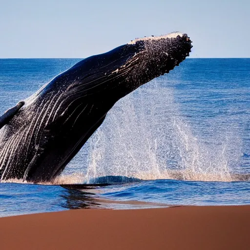 Prompt: a whale jumping out of the sand majestically, realistic, 4 k