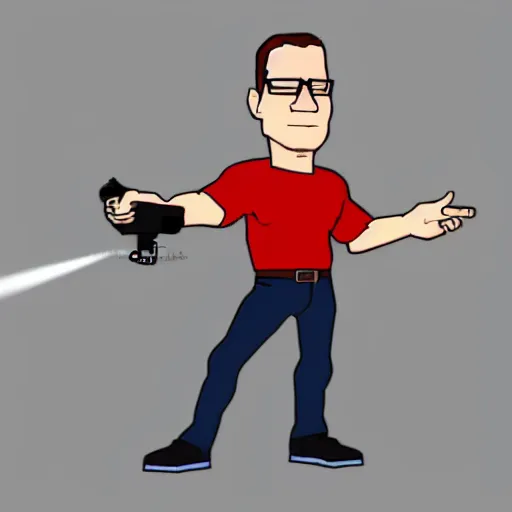 Prompt: hank hill with a flamethrower 4 k epic deviantart artstation dynamic pose