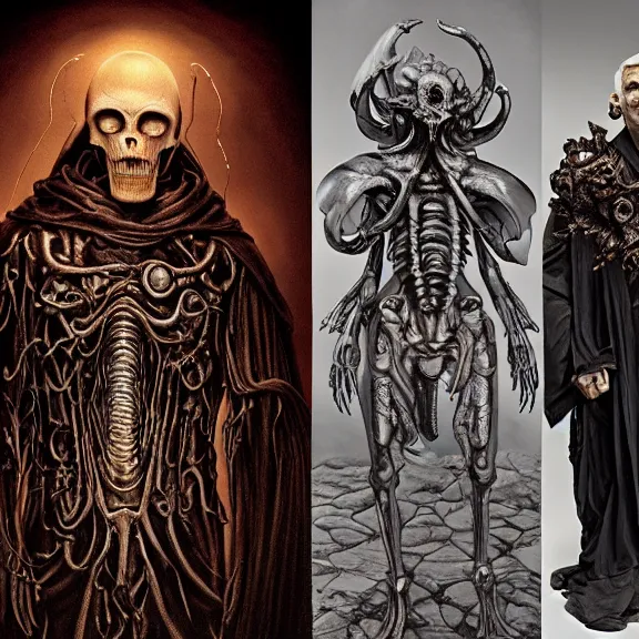 Image similar to still frame from Prometheus by Giger, bone lich God Dr doom by Wayne Barlowe by peter Mohrbacher, dressed by Alexander McQueen and by Neri Oxman, metal couture editorial