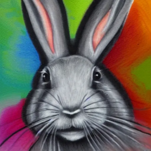 Image similar to melted crayon portrait of a grey rabbit