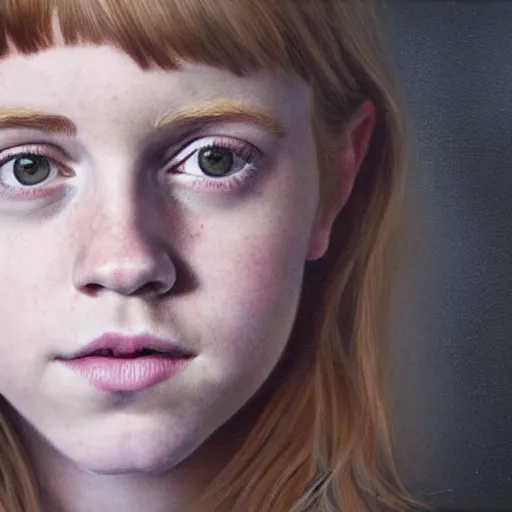Image similar to portrait of the daughter of rupert grint and emma watson as a young woman, hyperdetailed, hyperrealism.