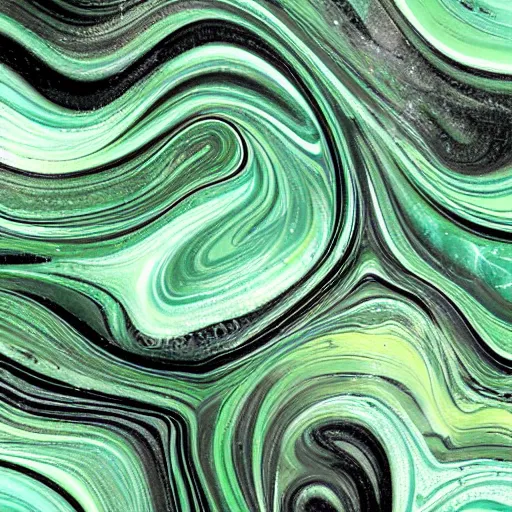 Image similar to beautiful liquid marble texture with oil bubbles and twirls. harmonic black and green tones coloured abstraction. ultradetailed realistic art