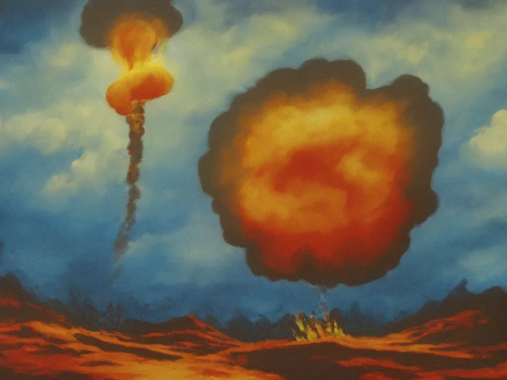 Image similar to bob ross painting of a nuclear holocaust