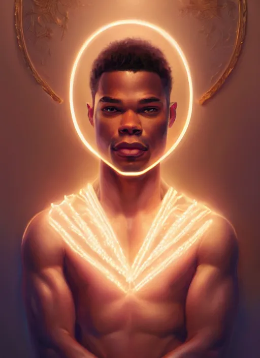 Image similar to portrait of jordan calloway, intricate, elegant, glowing lights, highly detailed, digital painting, artstation, concept art, smooth, sharp focus, illustration, art by wlop, mars ravelo and greg rutkowski