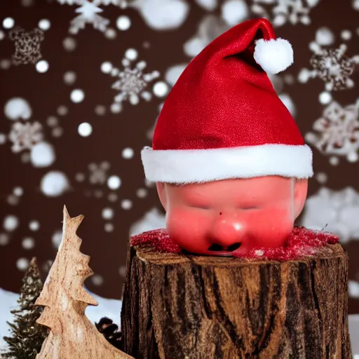 Image similar to tio de nadal, log with a santa hat