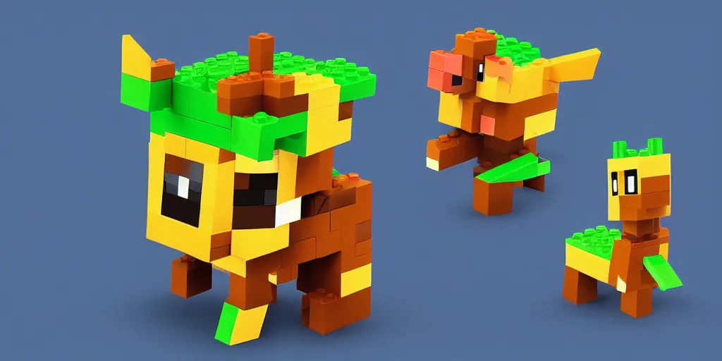 Prompt: very tiny creature made of a single brick, four legged, big cute eyes, quadrupedal, cute looking, kawaii, sharp focus, character, game concept art, blocky, lego mixels, flat toon style like katamari damacy inspired, pokemon inspired, blocky like minecraft