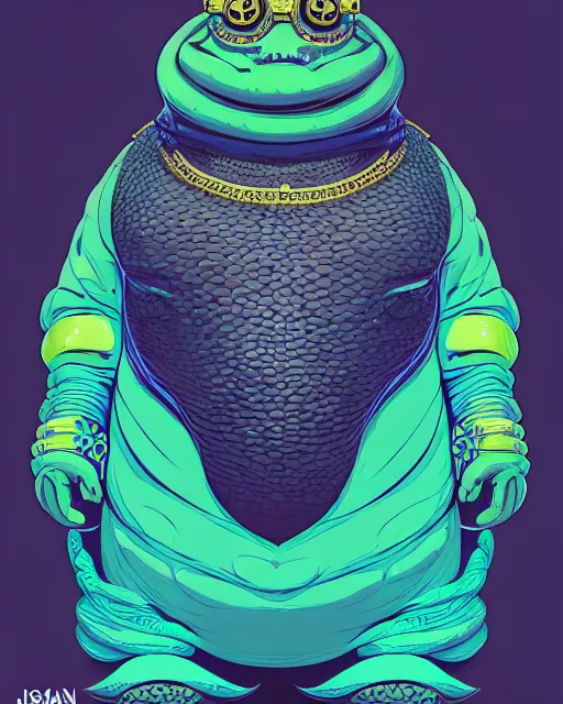 Image similar to a fat slimy anthropomorphic toad king wearing ornate cyberpunk armor, bust shot, smooth, intricate, elegant, power aura, digital painting, artstation, concept art, sharp focus, illustration, art by josan gonzalez, high contrast
