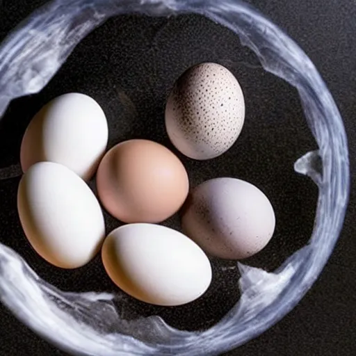 Prompt: photo of a translucent egg with an alien embryo growing inside