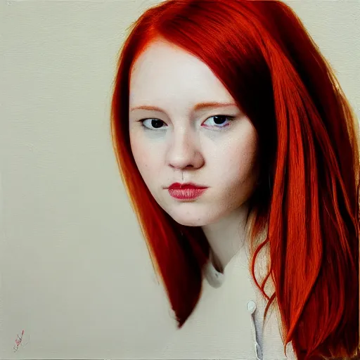 Prompt: “redhair woman portrait, style renacentist, painting, young, sharp focus”