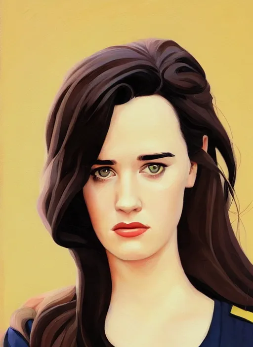 Image similar to detailed artwork by phil noto ; stylized painting of young jennifer connelly ; eva green ; young jennifer connelly from the rocketeer ; brush texture ; asymmetric composition ; paint texture ; trending on artstation ; gallery painting by phil noto, comic style