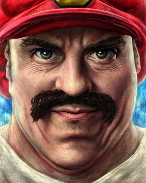 Image similar to portrait of super mario in game of thrones, red cap, beautiful, very detailed, hyperrealistic, medium shot, very detailed painting by Glenn Fabry, by Joao Ruas