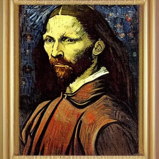 Image similar to portrait of Da Vinci in the style of Van Gogh