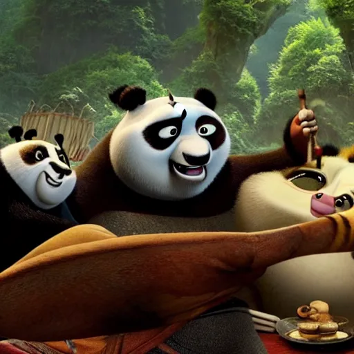 Image similar to a still of from the movie kung fu panda crossover with the movie about schmidt and the movie inception