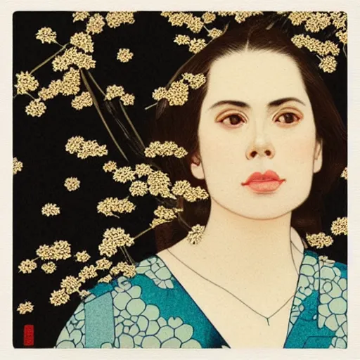 Prompt: “ hayley atwell portrait by ikenaga yasunari and ayana otake and ko rakusui, drawing, realistic, sharp focus, japanese, dreamy, nostalgia, faded, golden hues, floral clothes ”