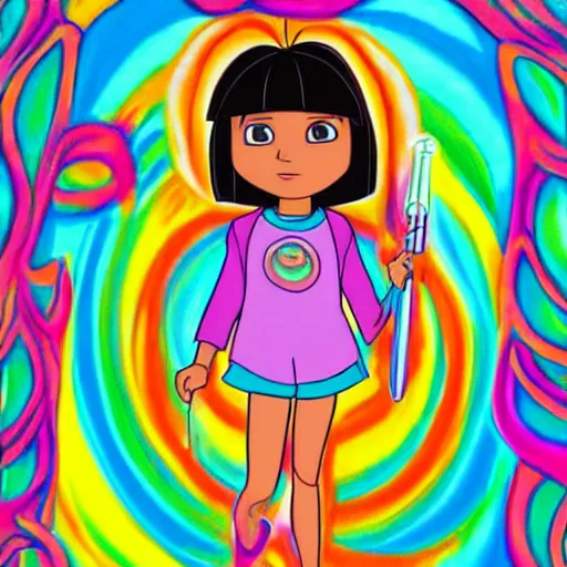 Prompt: dora the explorer in the style of alex grey