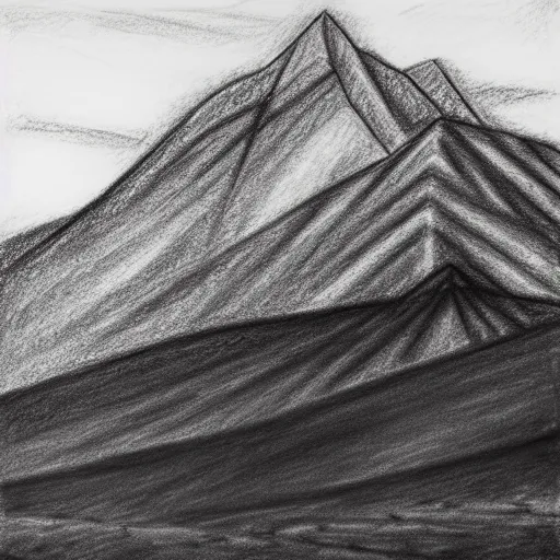 Image similar to charcoal pencil sketch of mountains, lower third, high contrast, black and white