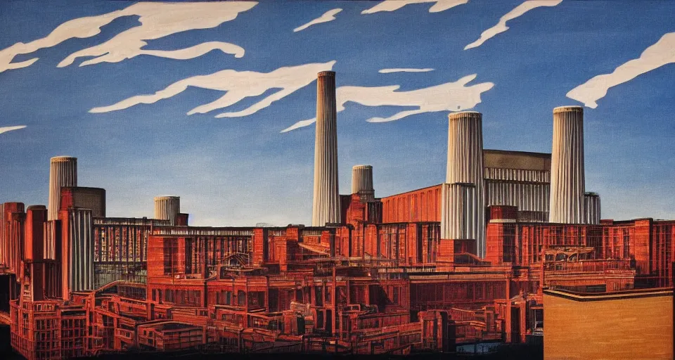 Prompt: battersea power station, highly detailed, dramatic lighting, intense shadows, rich deep colours, by roy lichtenstein