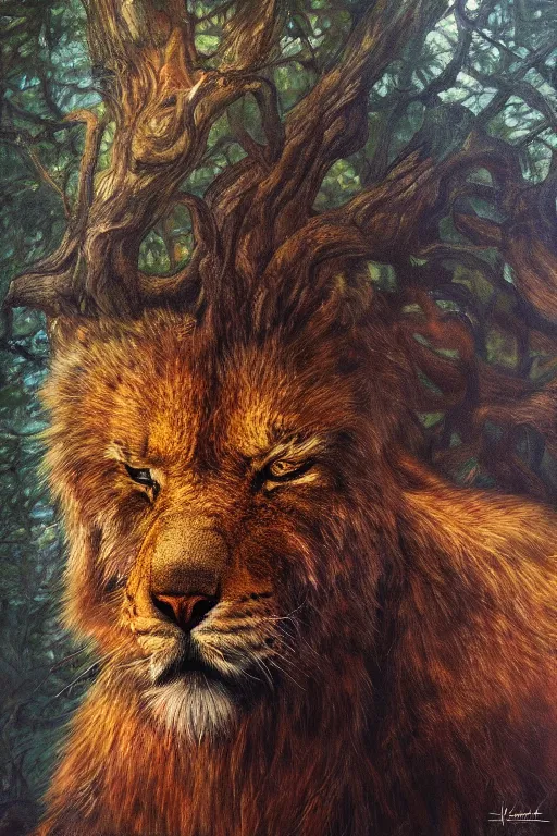 Prompt: an oil painting of the king of the forest: an old man, beautiful, fantasy, hyper realistic, dramatic lighting