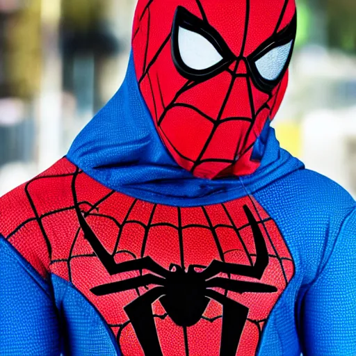 Image similar to Spiderman wearing hoodie, realistic photo