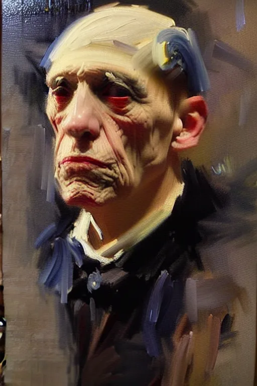 Prompt: impressionist brushstrokes!!!! picasso and and richard schmid and jeremy lipking victorian loose genre loose painting full length portrait painting of a victorian male vampire