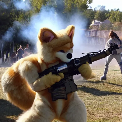 Prompt: rocket launcher blowing up furries