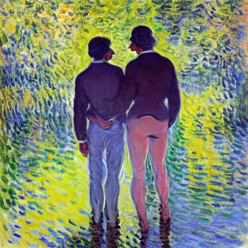 Image similar to gay lovers in 1 9 7 0 by claude monet