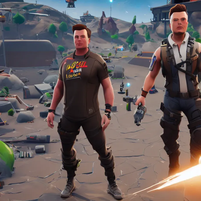 Image similar to elon musk in the video game fortnite, 3 d rendering, unreal engine, very detailed, gameplay screenshot