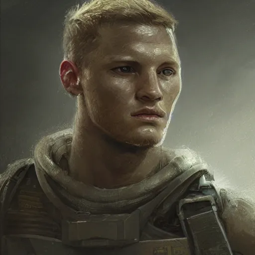 Image similar to portrait of a man by greg rutkowski, alexander ludwig as a colonial marine from aliens franchise, he is about 3 0 years old, military composure, wearing the tactical gear of the colonial marines, highly detailed portrait, digital painting, artstation, concept art, smooth, sharp foccus ilustration, artstation hq