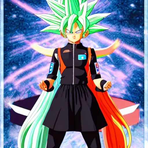 Image similar to Hatsune Miku going super Saiyan