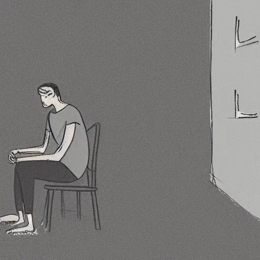 Prompt: illustration of a depressed person sitting in the corner of a dark room