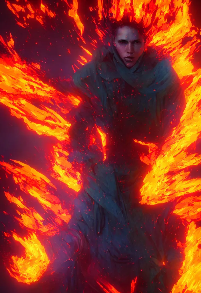 Image similar to a very pissed off mage engulfed in colorful flames by greg rutkowski, sung choi, mitchell mohrhauser, maciej kuciara, johnson ting, maxim verehin, peter konig, 8 k photorealistic, cinematic lighting, hd, high details,