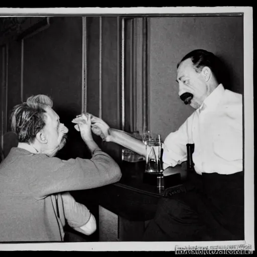 Image similar to jan ulrich meeting stalin and snorting a line of coke, photography, kodak