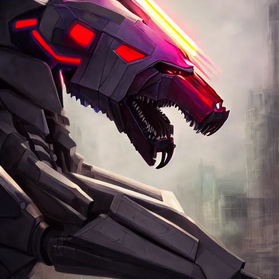 Prompt: hyper realistic, epic, highly detailed cinematic full body shot of a feral mecha canine, sharp claws, sleek armor, glowing visor, destroying city, digital art, furry art, dragon art, zoids art, furaffinity, deviantart, sofurry