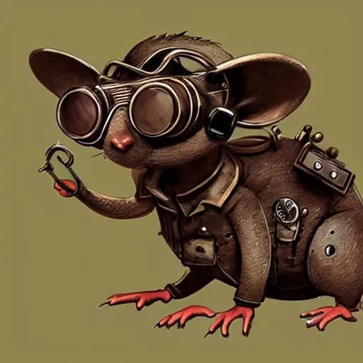 Image similar to a rat with steampunk googles, by Ian McQue