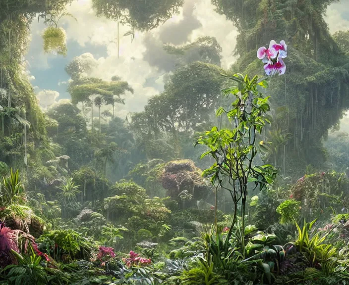 Prompt: transparent clear see - through image of twisting clouds, lush botany, orchids, ferns, garden environment, ultra realistic, concept art, art nouveau, photorealistic, octane render, 8 k, unreal engine. art by gustave dore and nori inoguchi and sam kaplan and zachary goulko and christopher marley and artgerm and alphonse mucha