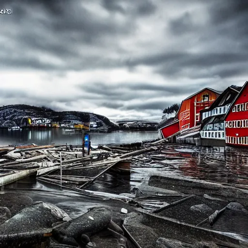 Prompt: tsunami hits bergen norway, real event, realistic, hdr, clear image,