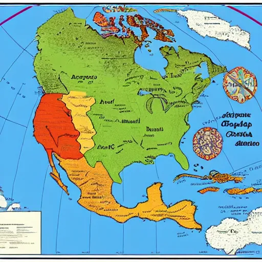 Prompt: a map of north america with names