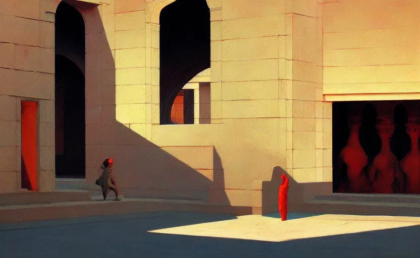 Image similar to Mysteriuos Persian Temple, very coherent, painted by Edward Hopper, Wayne Barlowe, painted by James Gilleard, airbrush, art by JamesJean