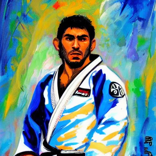Image similar to painting of a bjj fighter, in the style of leroy neiman