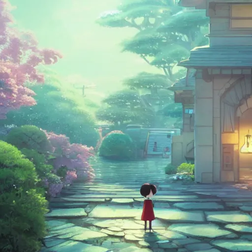 Image similar to a wholesome animation key shot of a 💎 medium shot, architecture, studio Ghibli, Pixar and Disney animation, sharp, very detailed, high resolution, inspired by Hayao Miyazaki, anime key art by Greg Rutkowski, Bloom, dramatic lighting