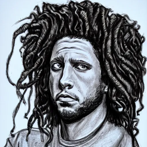 Prompt: zach de la rocha, portrait, face of medusa head, greek, drawing