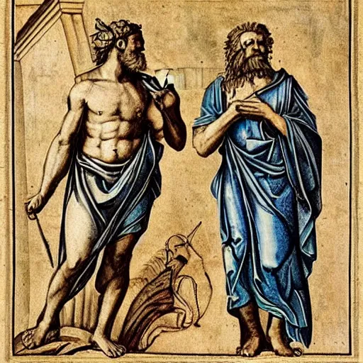 Image similar to zeus et jupiter in arte graphicali recenti depictum, illustrem insignem indolem designans, art of older deities