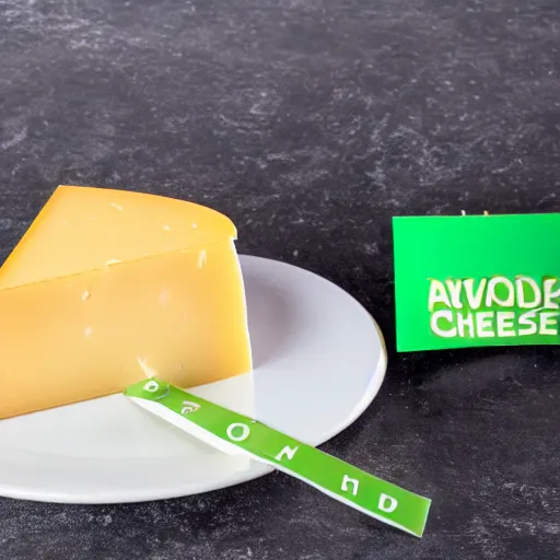 Image similar to a wedge of cheese with a green participation badge saying participation badge stuck to the side, stock art, 8K