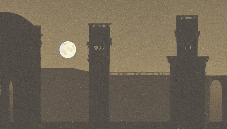 Image similar to italy historical sites at night with moon, by hasui kawase, silent, loneliness, artstation, cinematic composition, high brightness