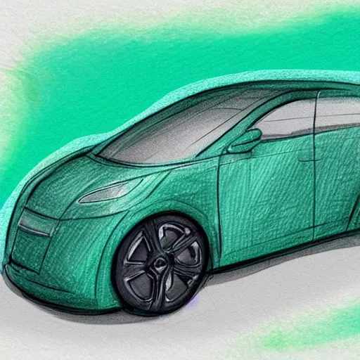 Image similar to a car, sea green palette, sketch, graphical, flat