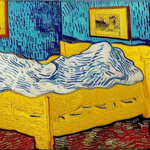 Image similar to a queen size bed taking a huge dump on amber heard after she had fallen into a puddle. in the smart style of vincent van gogh. ultra high resolution. high detail. high contrast.