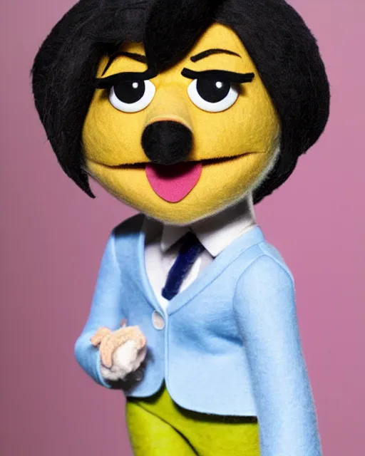 Image similar to kelly kapoor as a muppet. highly detailed felt. hyper real photo. 4 k.