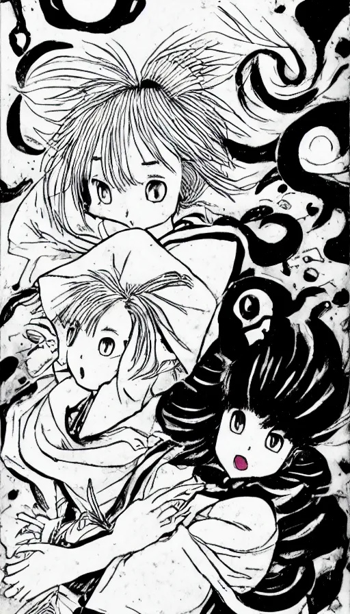 Prompt: a black and white Hayao Miyazaki manga, black and white manga style, japanese manga comic, Naoko Takeuchi manga