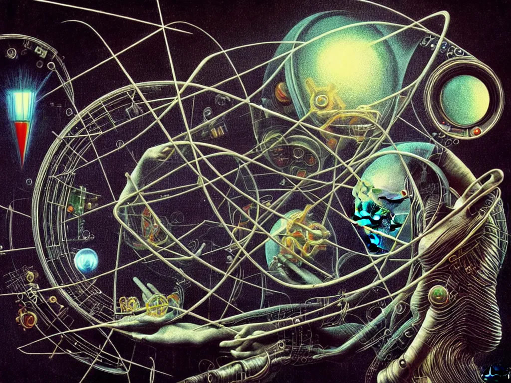 Image similar to highly detailed photo of quantum mechanics, trending on deviantart, neo surrealism, sharp focus, octane, masterpiece, art by max ernst