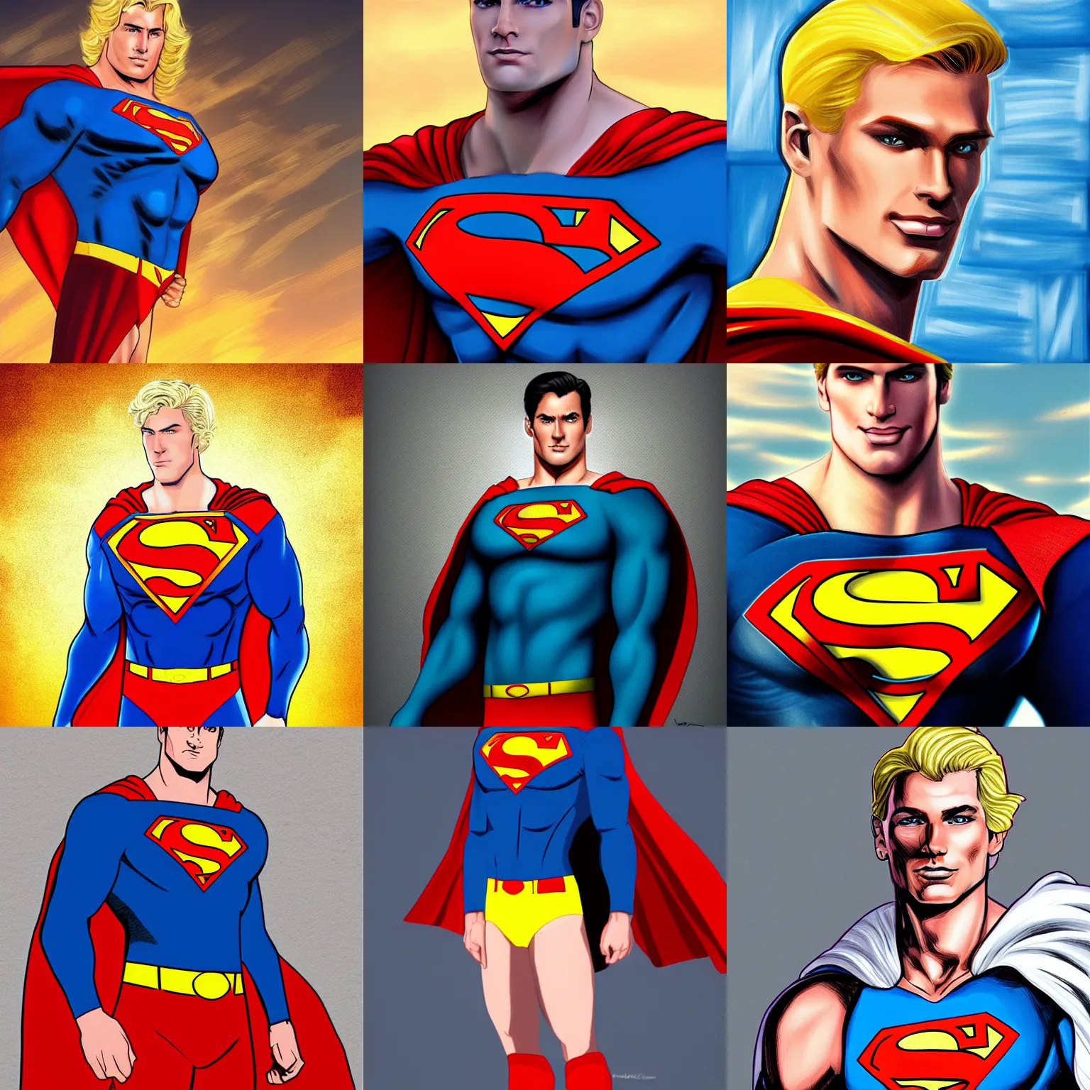 Prompt: beautiful artwork of blonde anthony starr as superman, featured on artstation